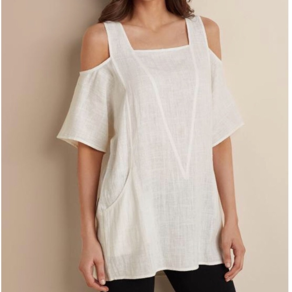 Breezy Linen Cold Shoulder Tunic
